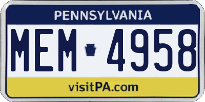 PA license plate MEM4958