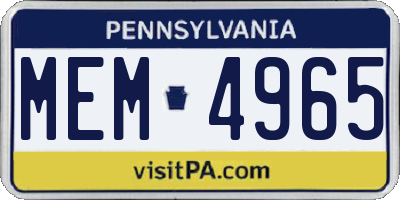 PA license plate MEM4965