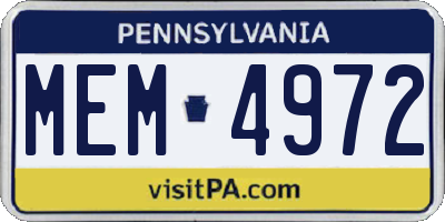 PA license plate MEM4972