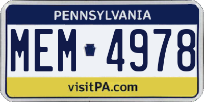 PA license plate MEM4978