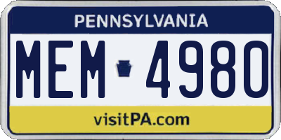 PA license plate MEM4980