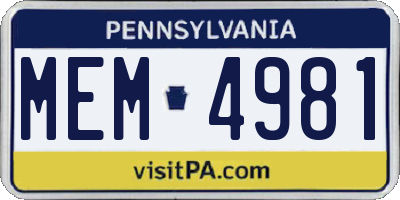 PA license plate MEM4981