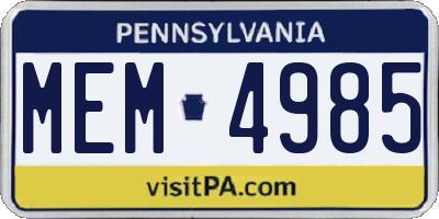 PA license plate MEM4985