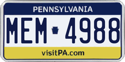 PA license plate MEM4988
