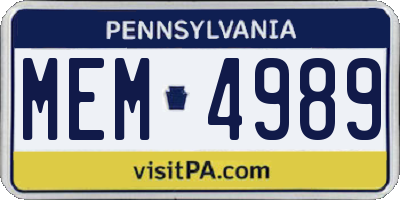 PA license plate MEM4989