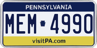 PA license plate MEM4990