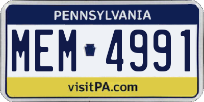 PA license plate MEM4991