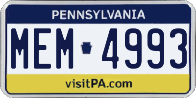 PA license plate MEM4993