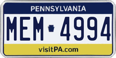 PA license plate MEM4994