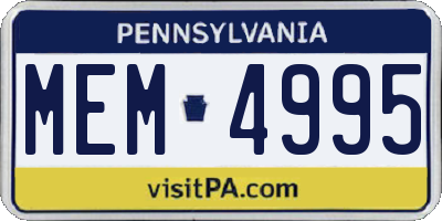 PA license plate MEM4995