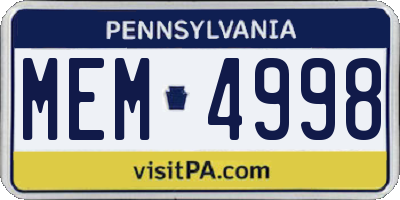 PA license plate MEM4998
