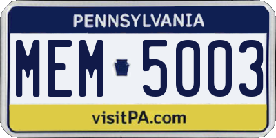 PA license plate MEM5003