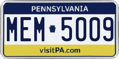 PA license plate MEM5009