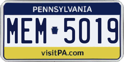 PA license plate MEM5019