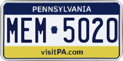 PA license plate MEM5020