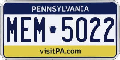 PA license plate MEM5022
