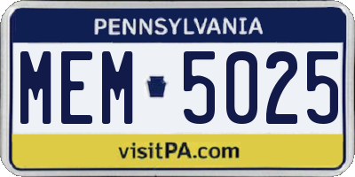 PA license plate MEM5025