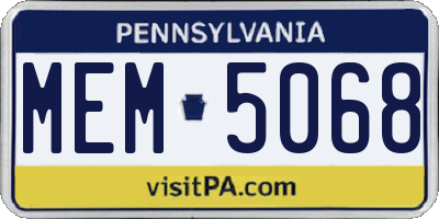 PA license plate MEM5068