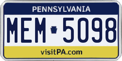 PA license plate MEM5098