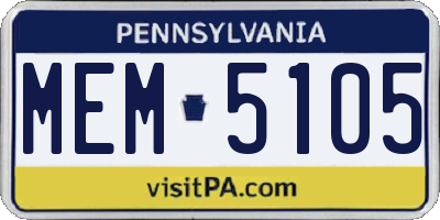 PA license plate MEM5105
