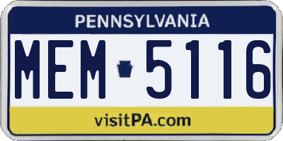 PA license plate MEM5116