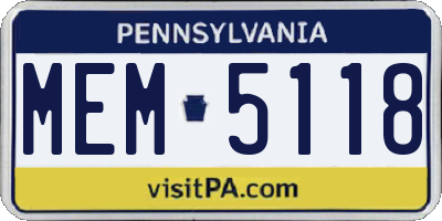 PA license plate MEM5118