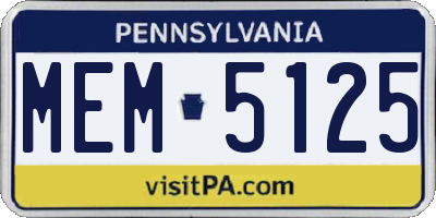 PA license plate MEM5125