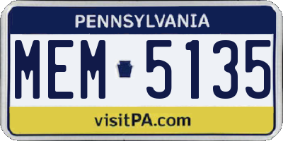 PA license plate MEM5135