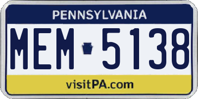 PA license plate MEM5138
