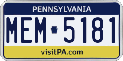PA license plate MEM5181