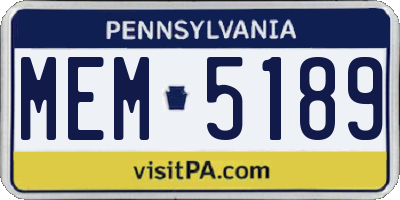 PA license plate MEM5189