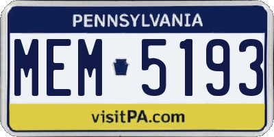 PA license plate MEM5193
