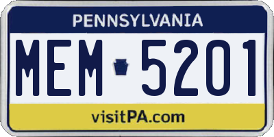 PA license plate MEM5201