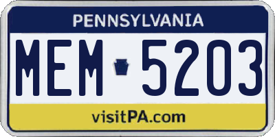 PA license plate MEM5203