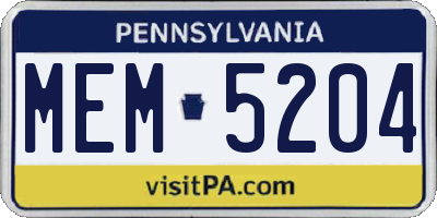 PA license plate MEM5204