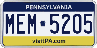 PA license plate MEM5205