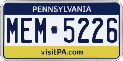PA license plate MEM5226