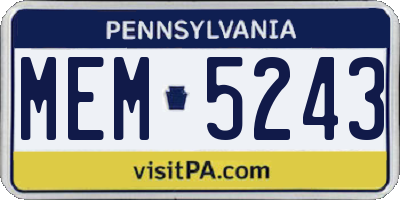 PA license plate MEM5243