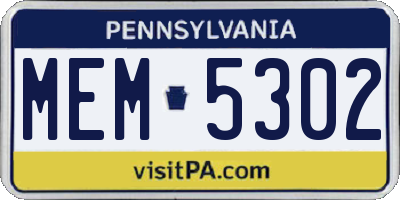 PA license plate MEM5302