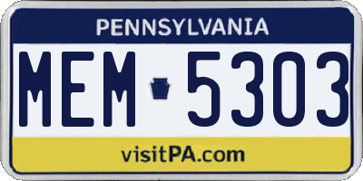 PA license plate MEM5303