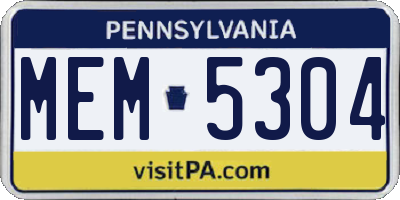 PA license plate MEM5304