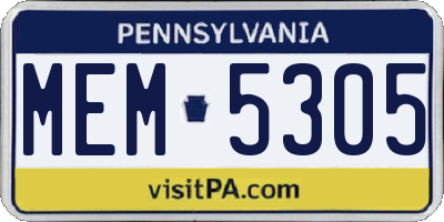 PA license plate MEM5305