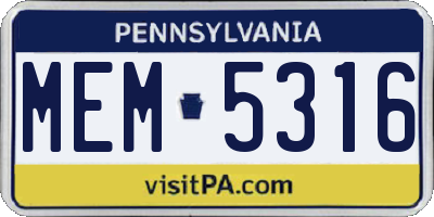 PA license plate MEM5316