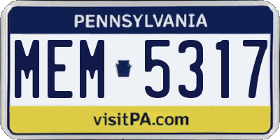 PA license plate MEM5317
