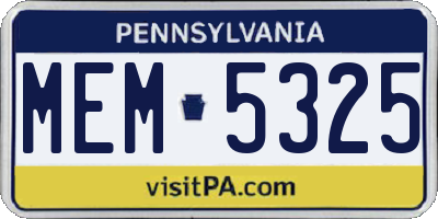 PA license plate MEM5325