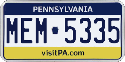 PA license plate MEM5335