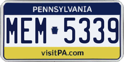 PA license plate MEM5339