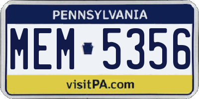 PA license plate MEM5356