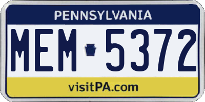 PA license plate MEM5372