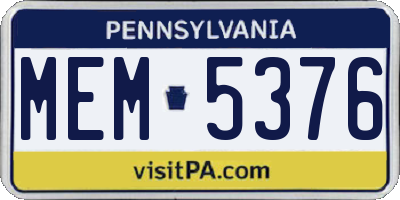 PA license plate MEM5376